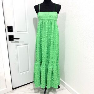 Zara Vibrant smocked Green tiered Maxi Dress M